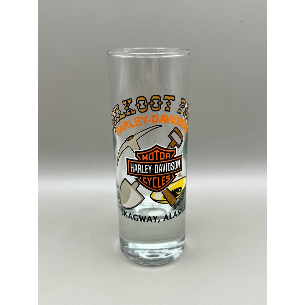 Harley-Davidson Shot Glass Chilkoot Pass Skagway Alaska‎ 2008 Shooter Tall Glass